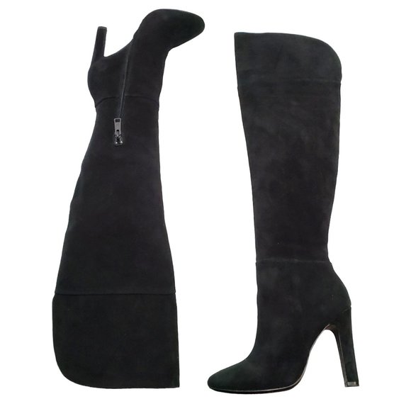 Joie Shoes - Joie Bentlee Thigh High Boots Black Suede Stiletto High Heel Wide Calf Boot Sz 8